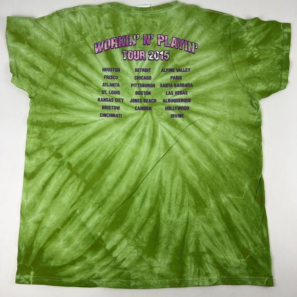 Jimmy Buffett T Shirt Sz L Workin’ N’ Playin’ Tour 2015 Green Tie Dye Pink Flora - Picture 2 of 9